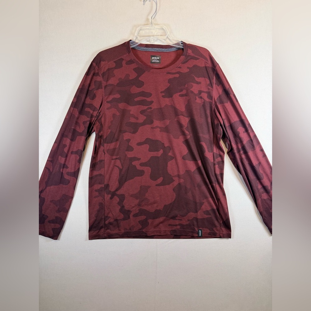 prAna Prospect Heights Men’s Large Maroon Camo Long Sleeve Shirt - Picture 2 of 9